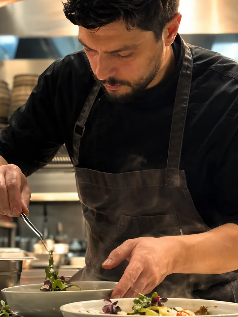 Cocina honesta, mesas puestas, recibimiento real