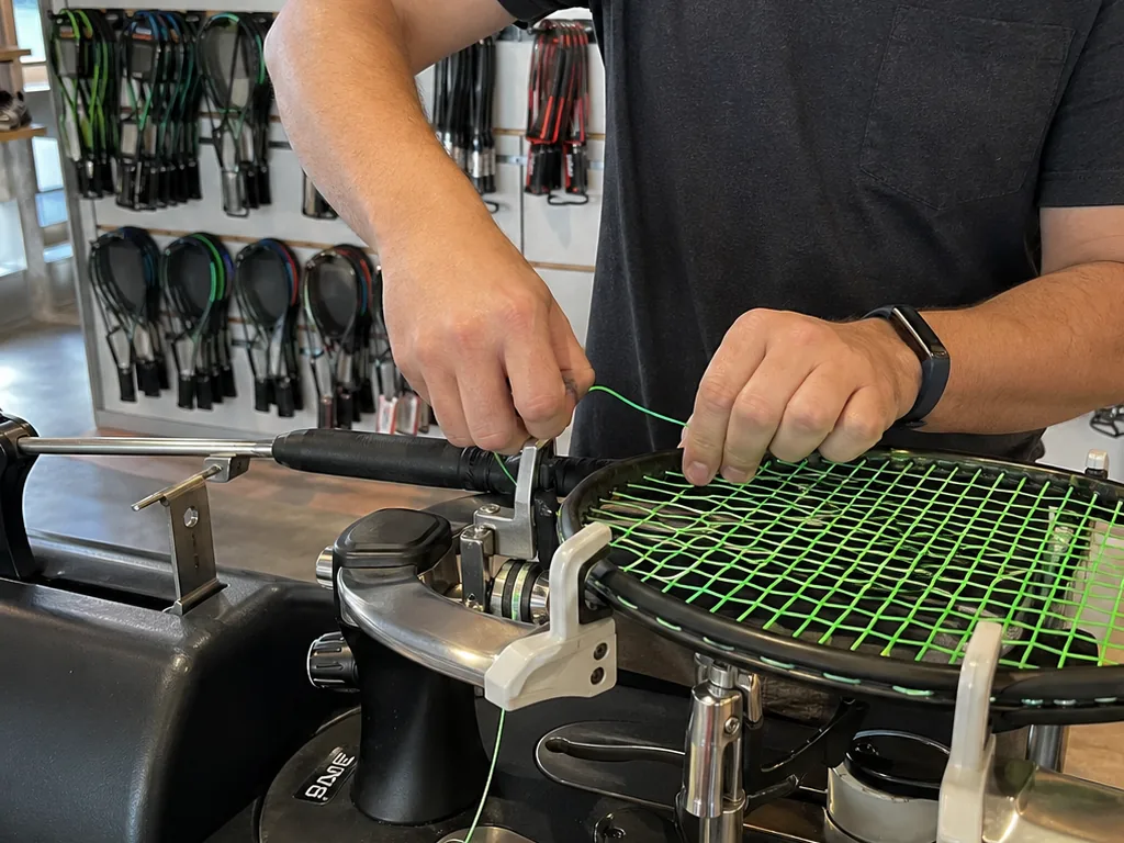 Tennis racket stringing